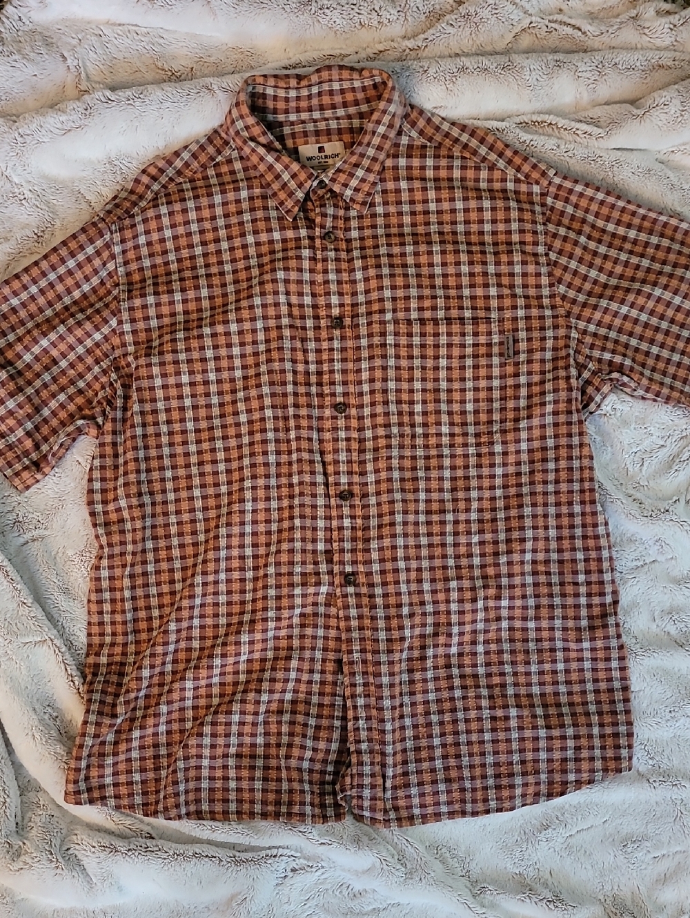 Woolrich Men's Short Sleeve Plaid Button-Down Shirt - Brown & White